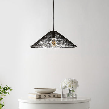 Nova 20.25" Farmhouse Coastal Rattan 180" Cord Plug-In or Hardwired LED Pendant - JONATHAN Y